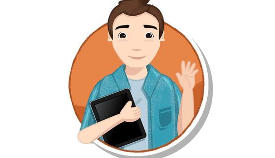 Can't Wait to Learn programme of War Child - arab icon boy waving with tablet