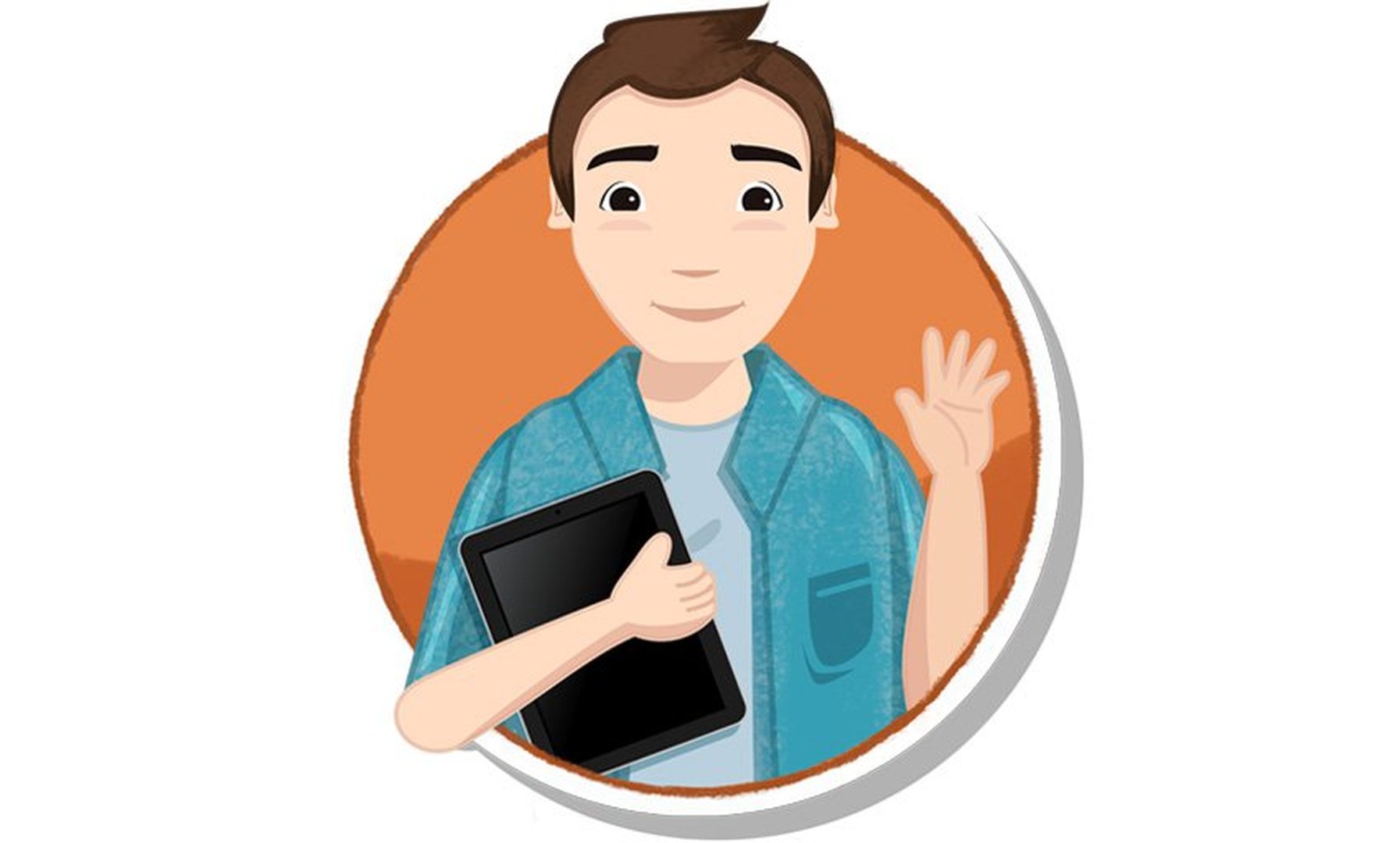 Can't Wait to Learn programme of War Child - arab icon boy waving with tablet